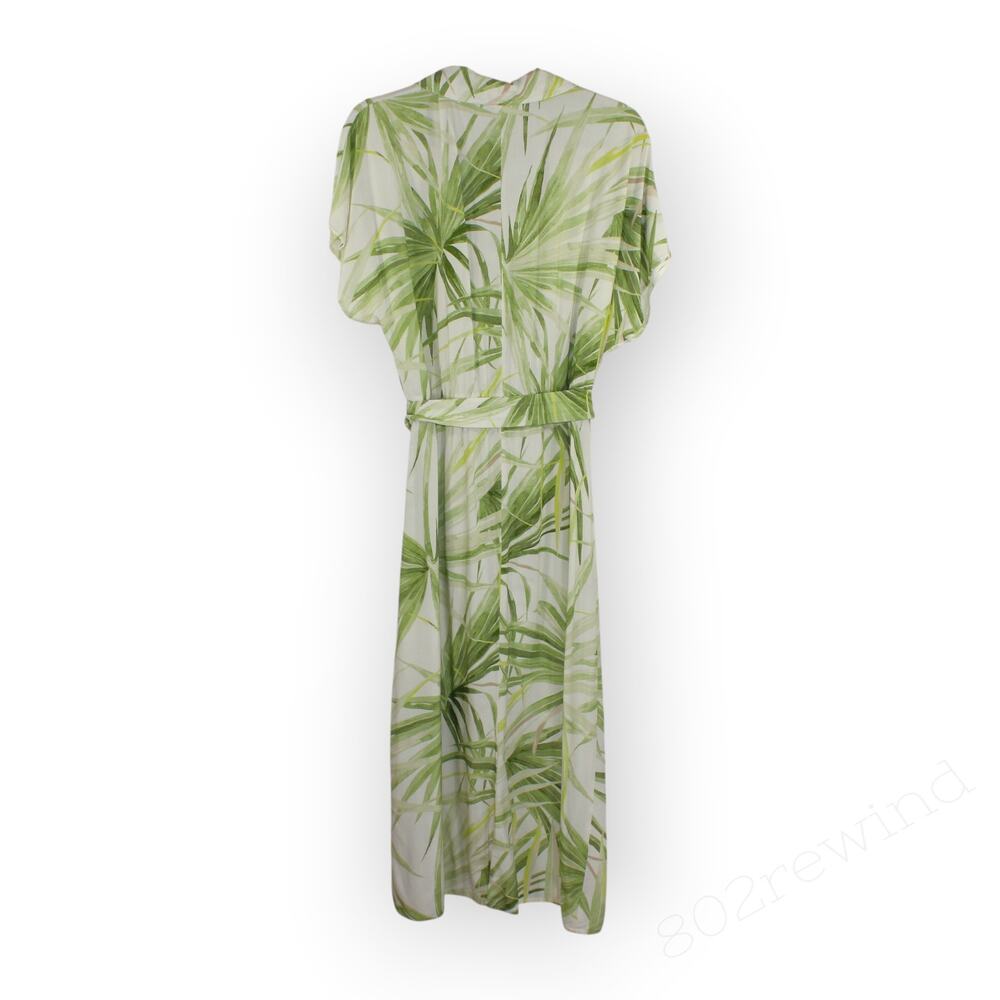 Large H&M Tropical Print Midi Dress Palm White Green Vacation Summer Party - Picture 3 of 14